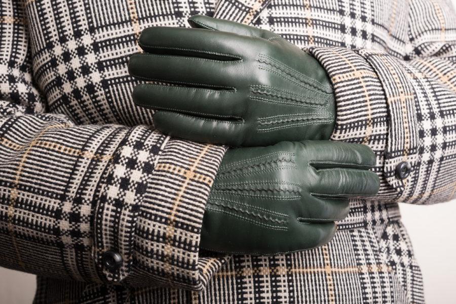 British Racing Green Lamb Nappa Leather Gloves with overcoat Fort Belvedere