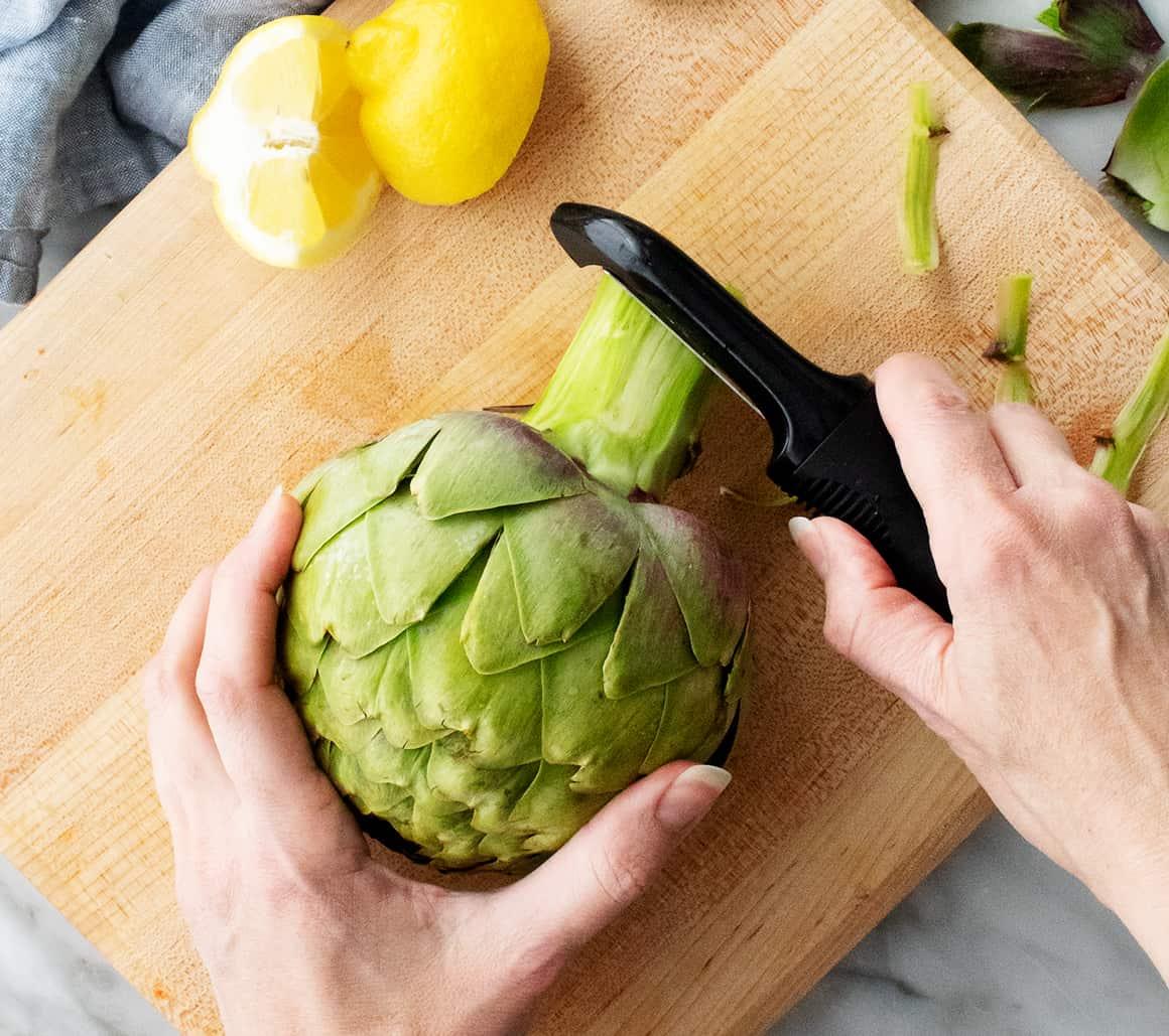 How to cook artichokes - peeling tough outer stem