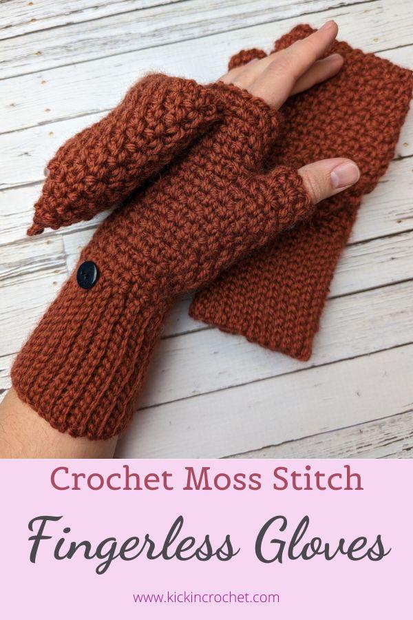Moss Stitch Fingerless Gloves Crochet Pattern for Men, Women, Adult Unisex, Free Crochet Pattern Fingerless Gloves With Flap