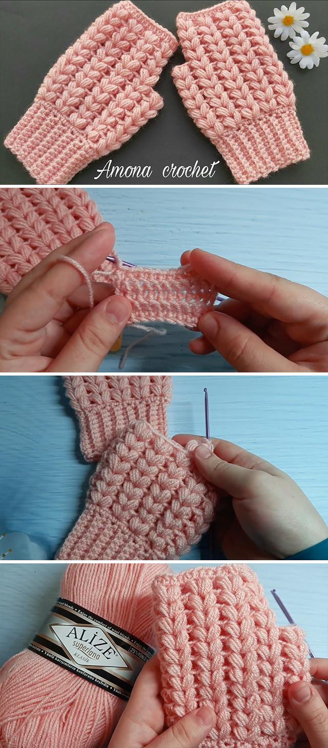 Puff Stitch Fingerless Gloves Crochet Pattern