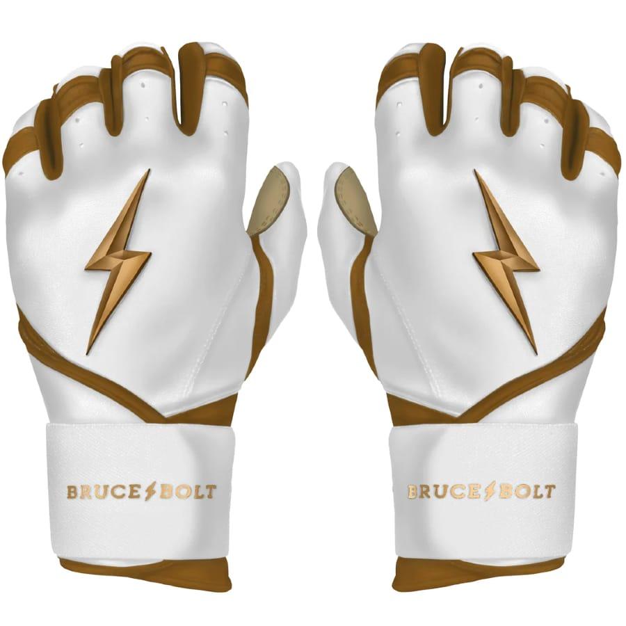 Bruce Bolt Premium Pro Gold Long Cuff - White/Gold colorway on a white background.