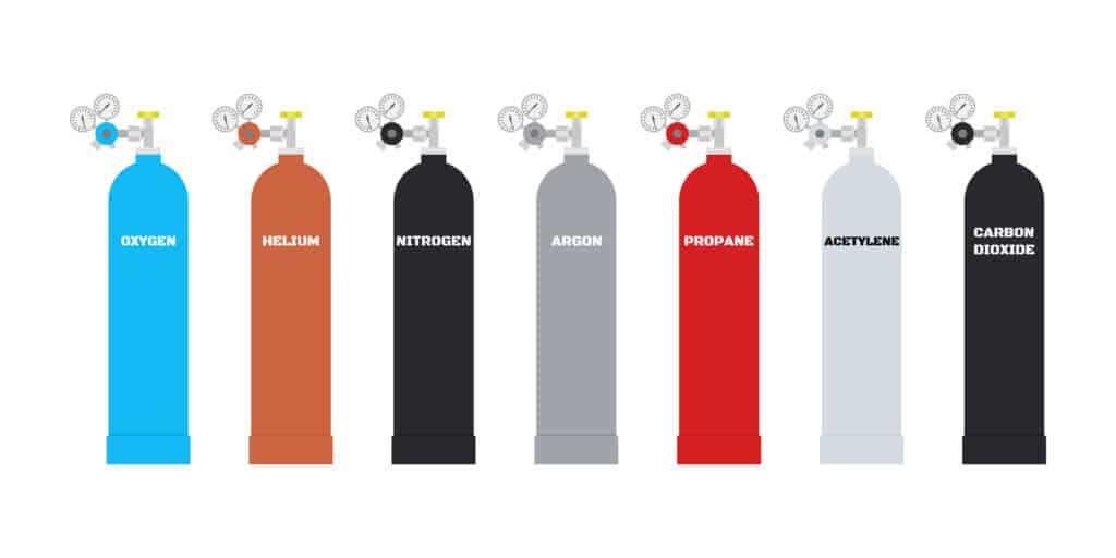 Cylinders with different types of liquid gas