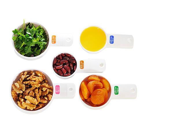 Measuring cups with food in