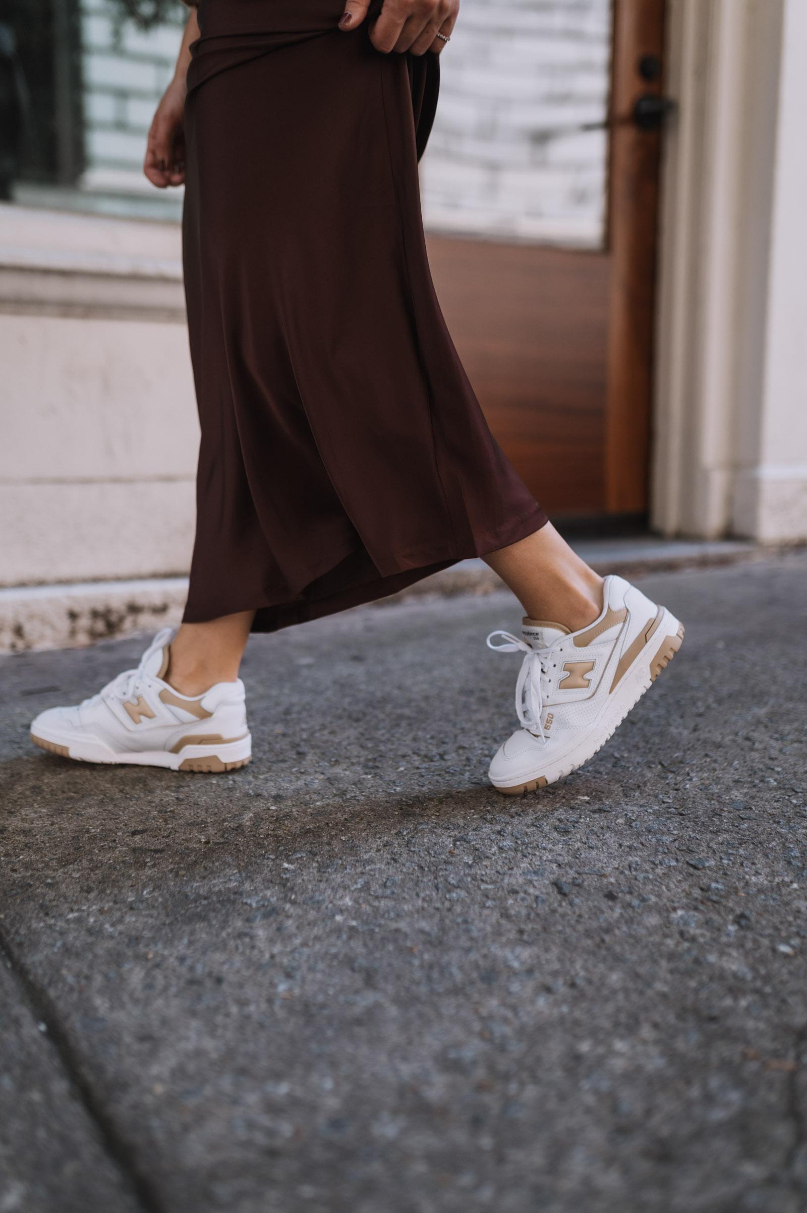 best shoes to wear with satin maxi skirts, new balance 550s