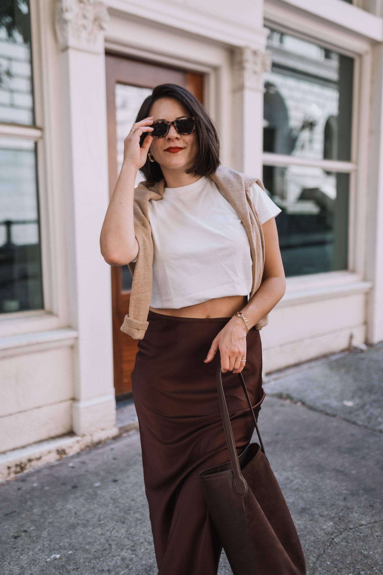 how to style a satin maxi skirt