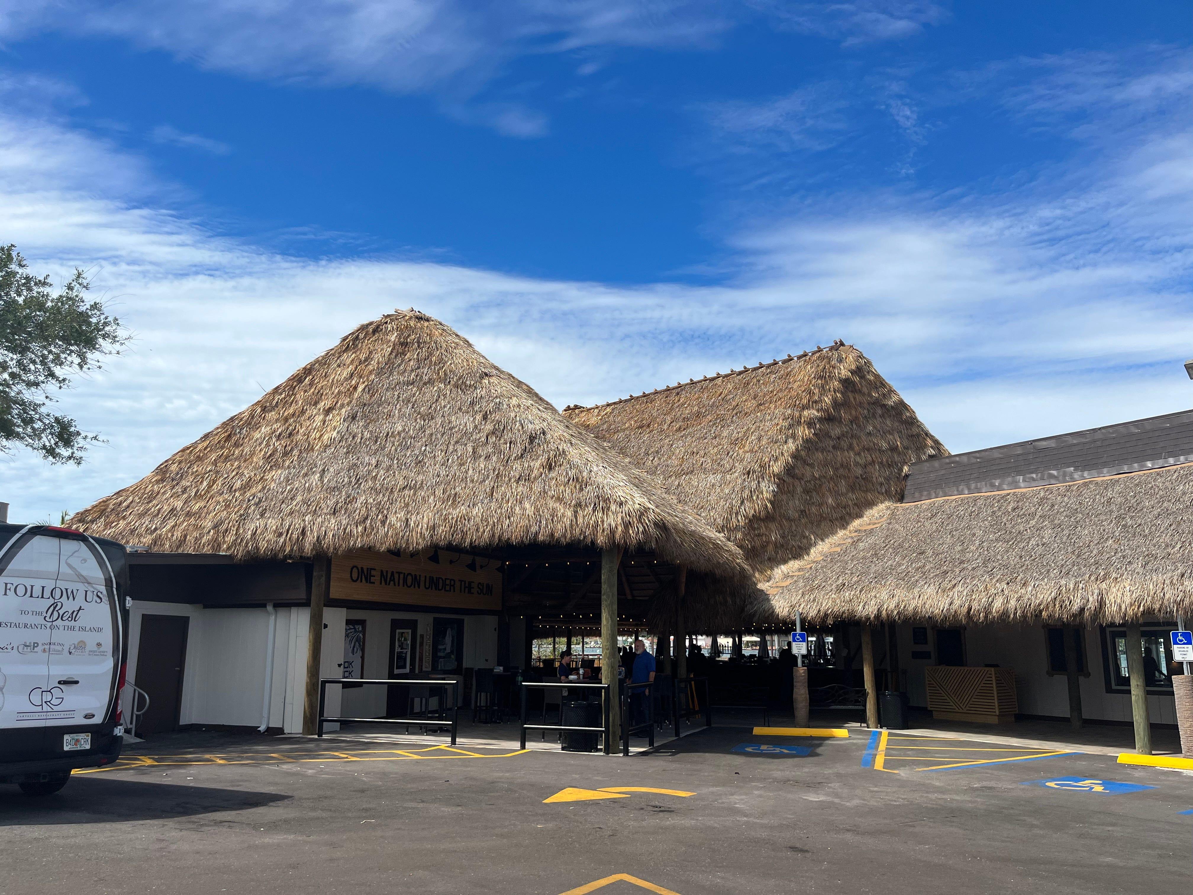 Snook Inn reopened on Marco Island today after a year. The restaurant closed Sept. 12, 2022, to replace its Chickee - a shelter with a thatched roof. Hurricane Ian hit on Sept. 28, bringing 5 1/2 feet of water inside.