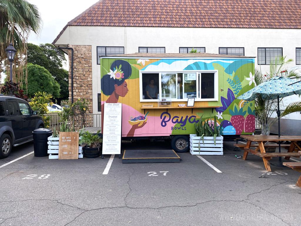 colorfully painted food cart pod in Maui