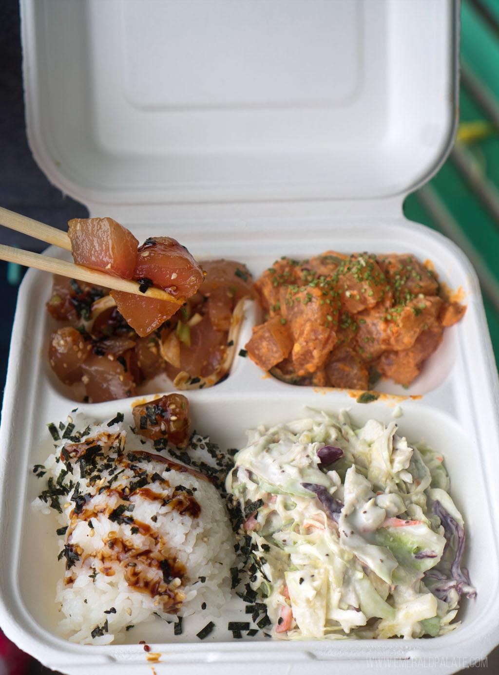 plate of Hawaiian food from where do the locals eat in Maui