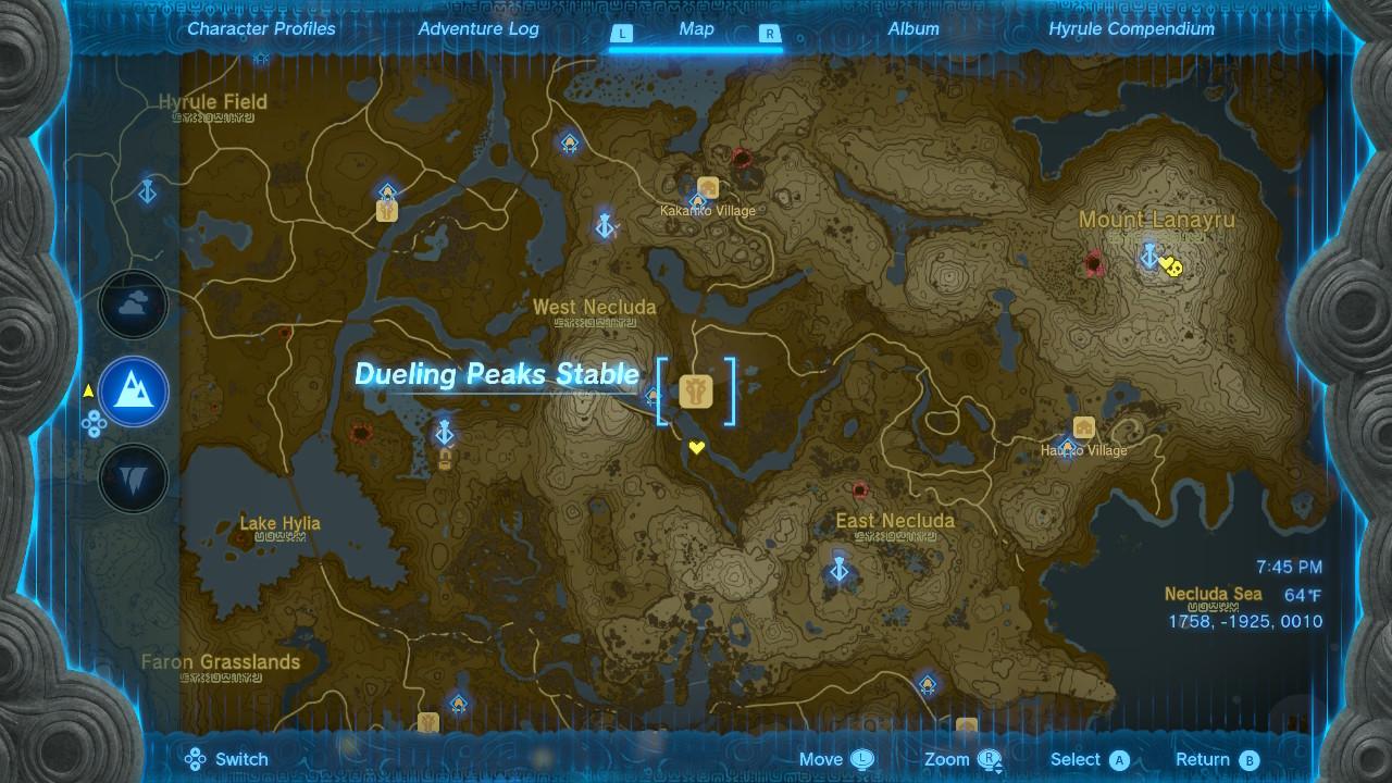 Map of the Gerudo Canyon Stable location