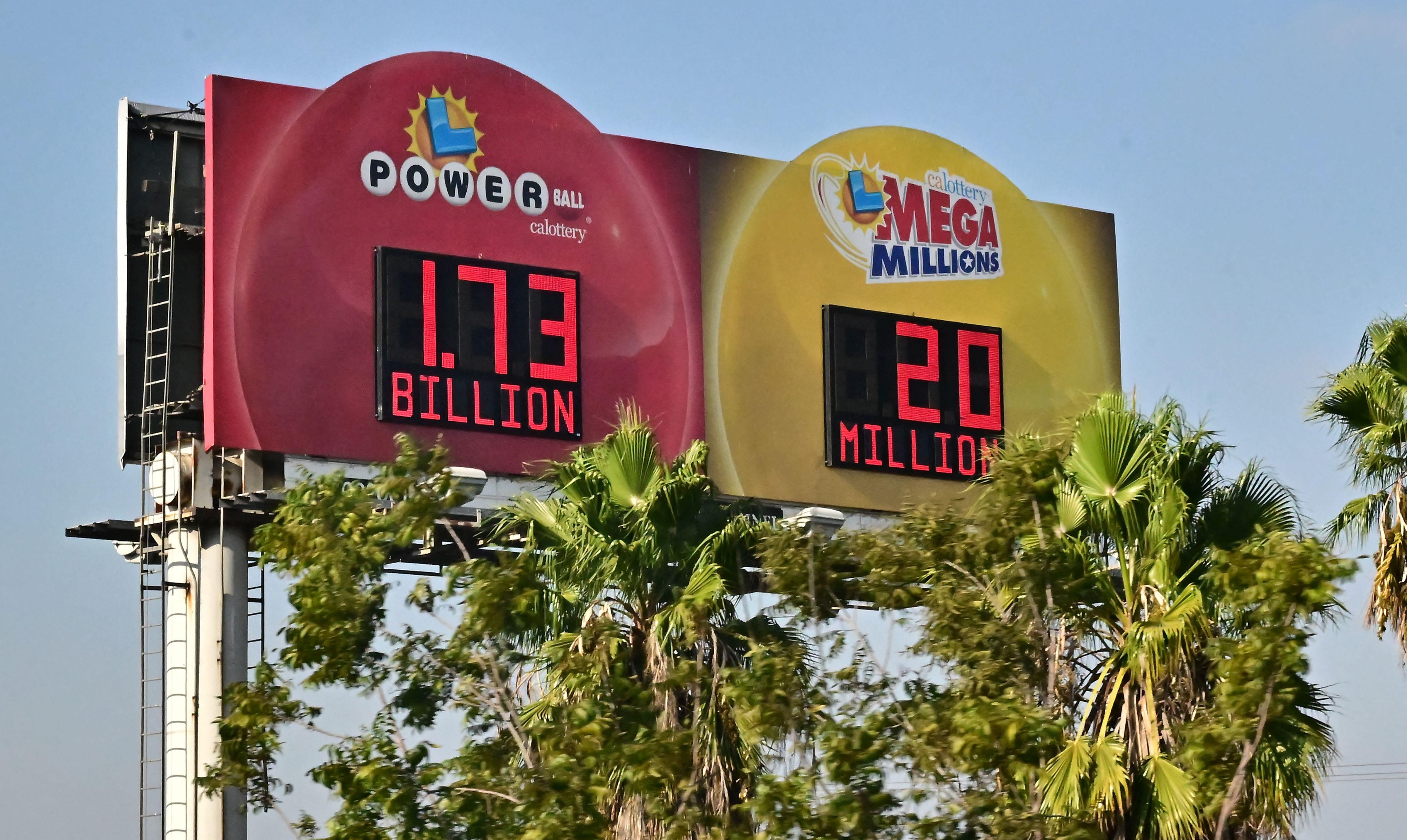 A signboard for one of the largest lottery jackpots in US history, estimated at 1.73 billion is displayed in Los Angeles, California on October 10, 2023.