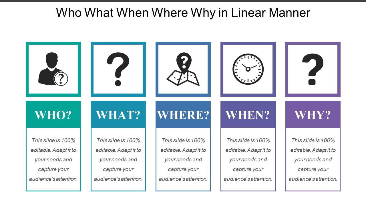 Who What When Where Why PowerPoint Slide