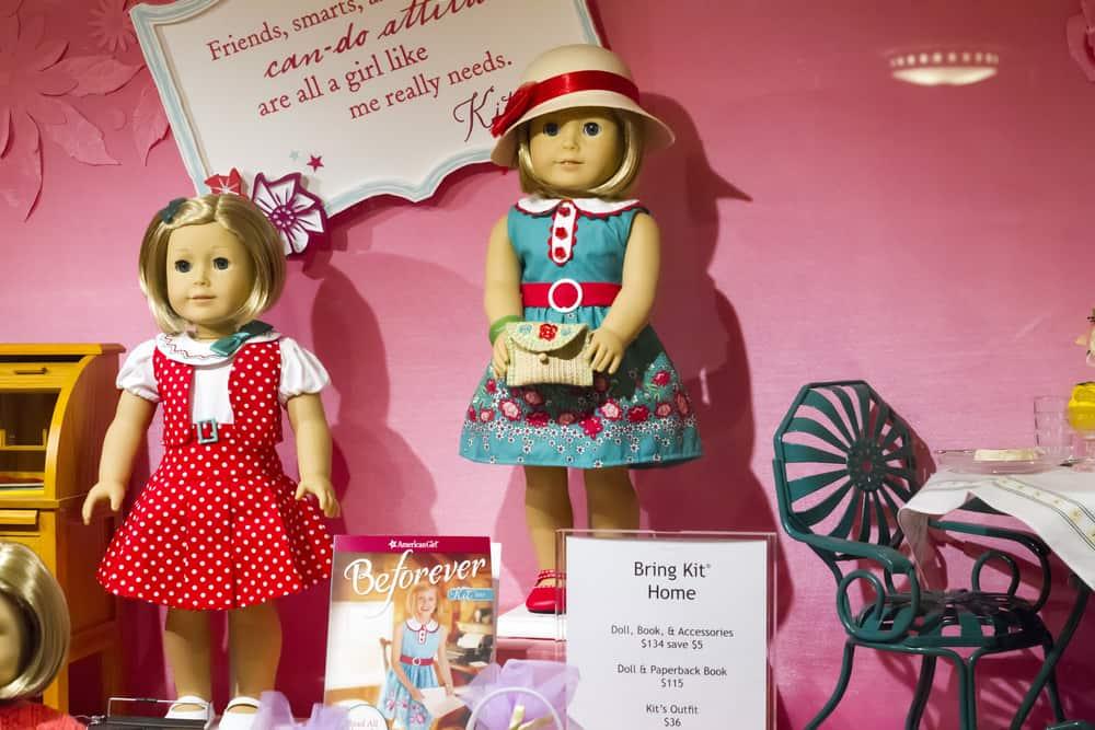 Dolls in The American Girl Place store, in New York City. American Girl Place is a store that sells American Girl dolls.