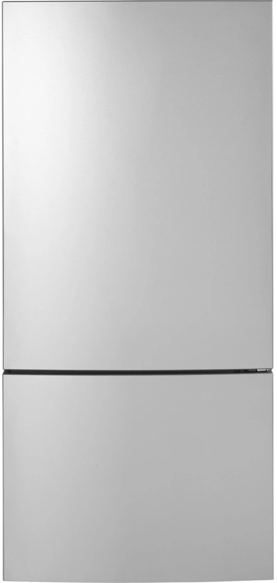 Front view of the GE GBE17HYRFS counter depth bottom freezer refrigerator