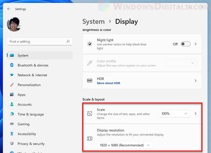 Change Display scale and resolution