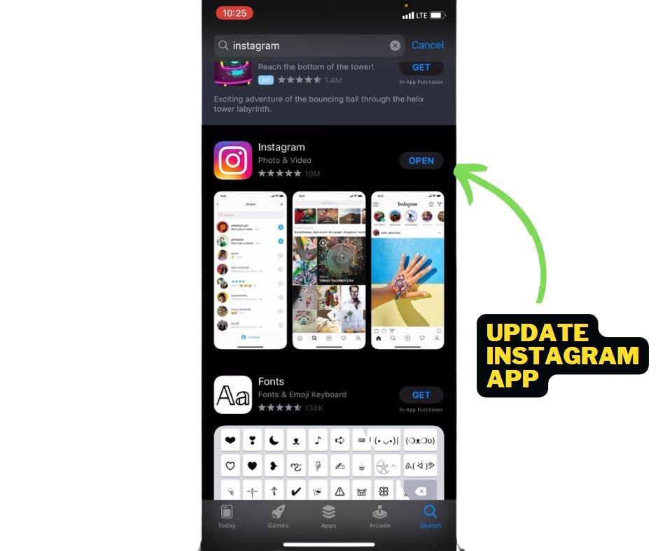 Update Instagram App screen