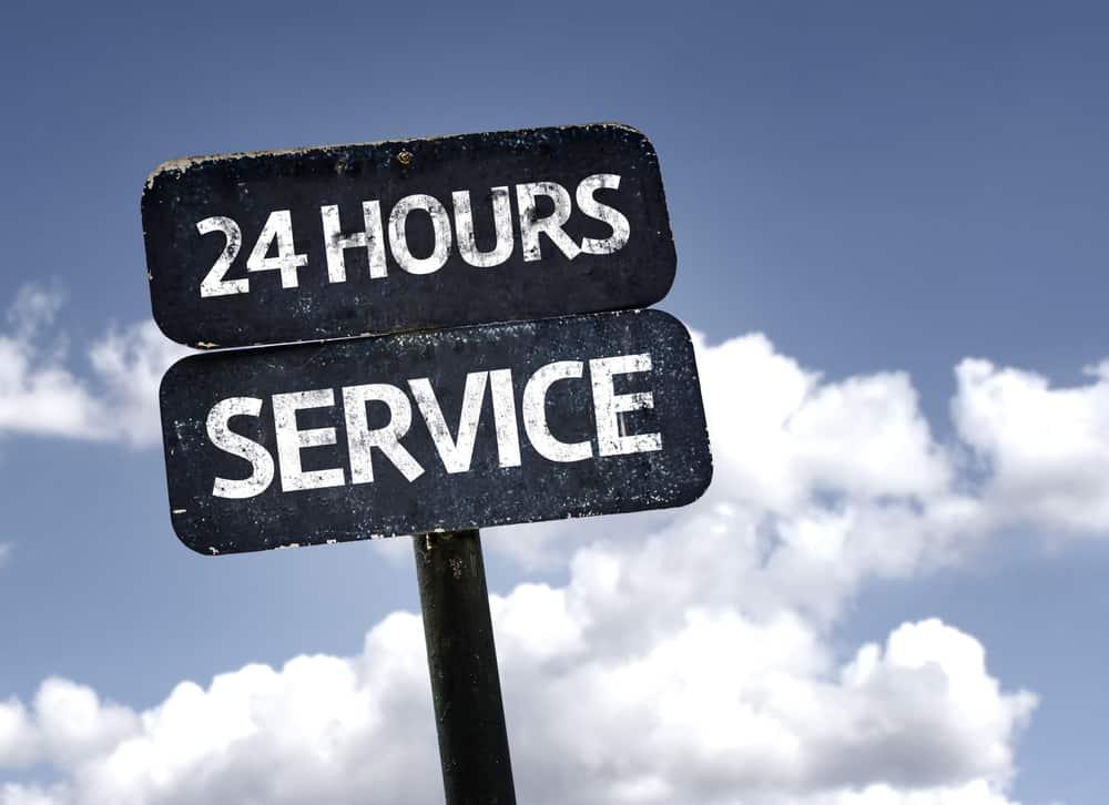 24 Hours Service sign