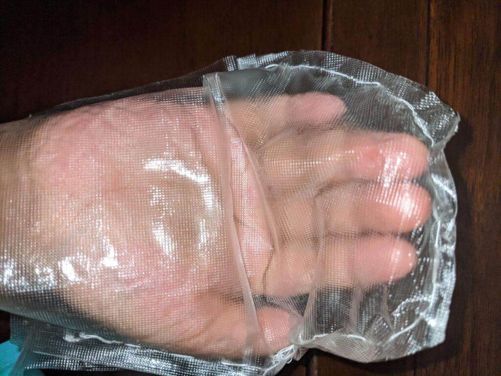 Prototype for a dissolvable, disposable glove.