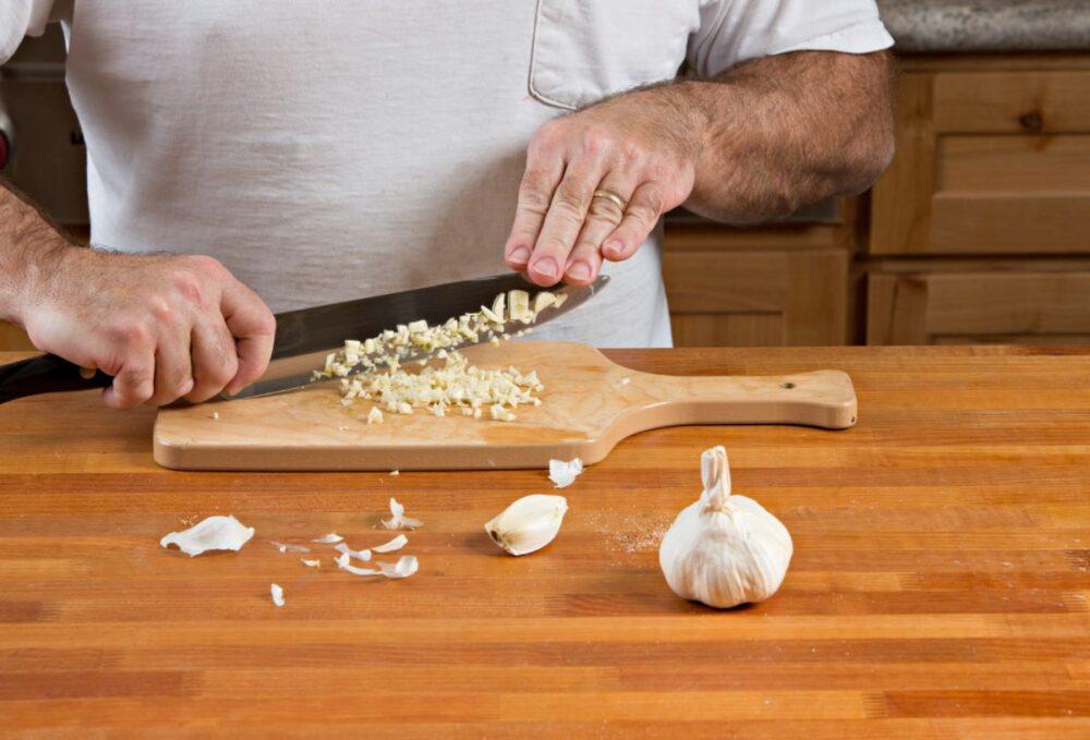 Mincing up garlic cloves