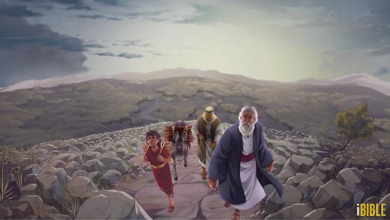 iBIBLE image of Abraham and others traveling to Moriah