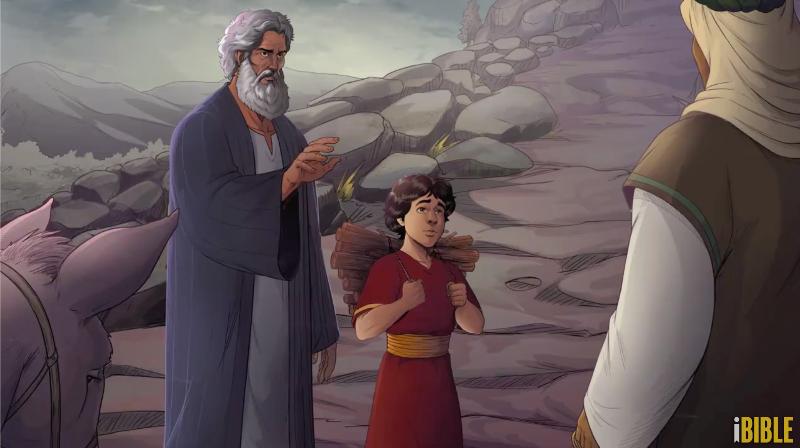 iBIBLE image of Abraham telling the men to wait as he goes on with Isaac