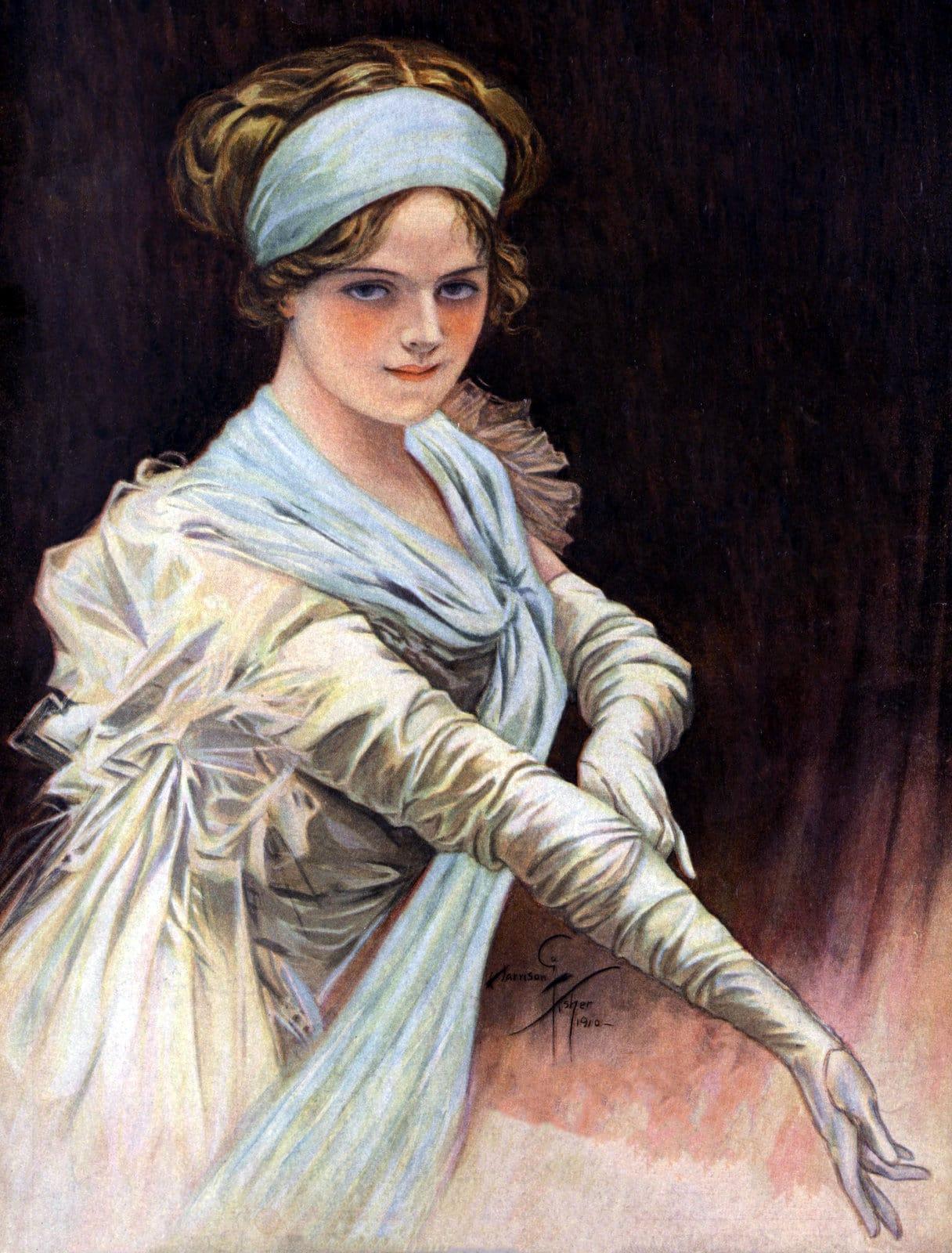 Woman with vintage evening gloves (1910)