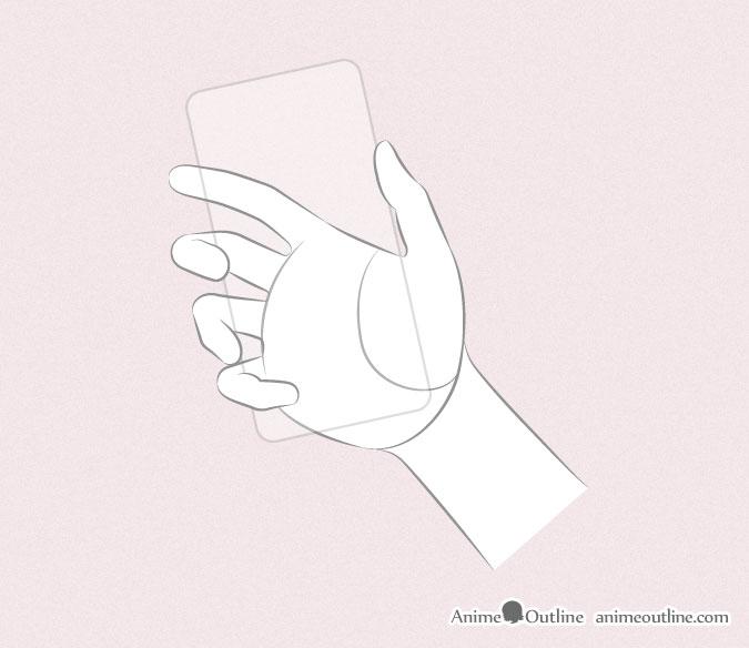 Anime hand holding phone sketch