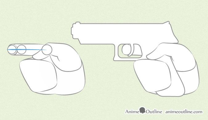 Anime hand holding gun index finger proportions