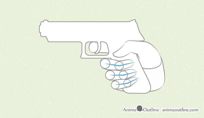 Anime hand holding gun finger proportions