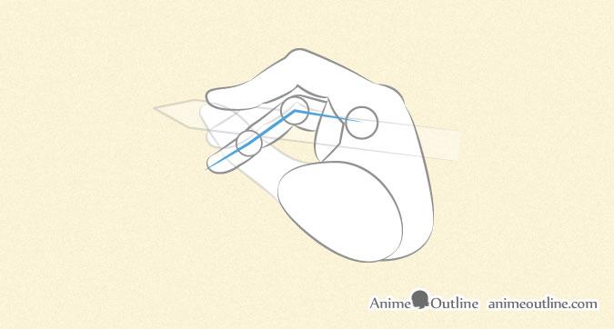 Anime hand holding pen or pencil ring finger proportions