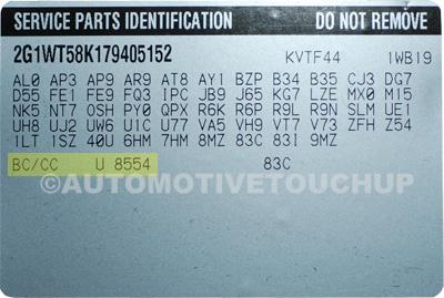 Chevy Paint Code Service Parts Identification Label