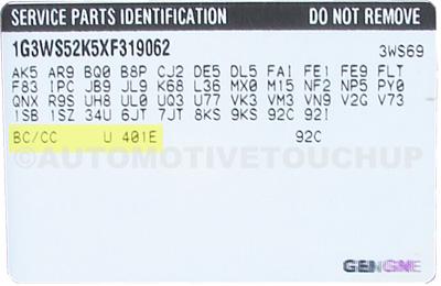 Chevy Paint Code Service Parts Identification Label