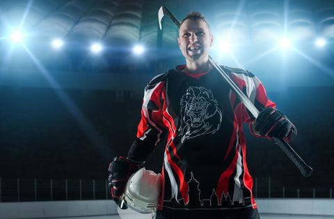 Hockey player with well-maintained and clean gear ready for a game.