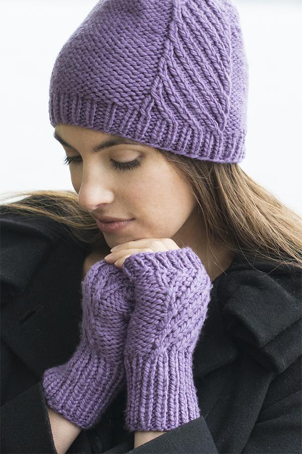 Free Knitting Pattern for Birch Creek Fingerless Mitts and Hat Set