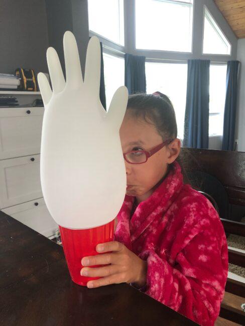 Turn a latex or vinyl glove into a super simple and funny balloon activity! Bonus, blowing activities actually improve speech skills for kids!