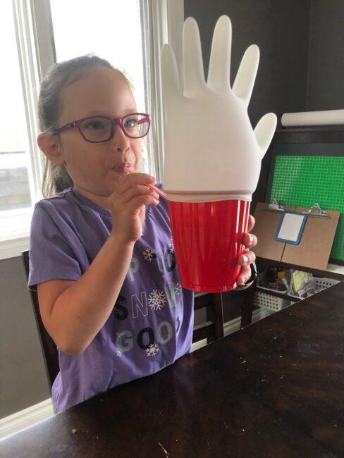 Turn a latex or vinyl glove into a super simple and funny balloon activity! Bonus, blowing activities actually improve speech skills for kids!