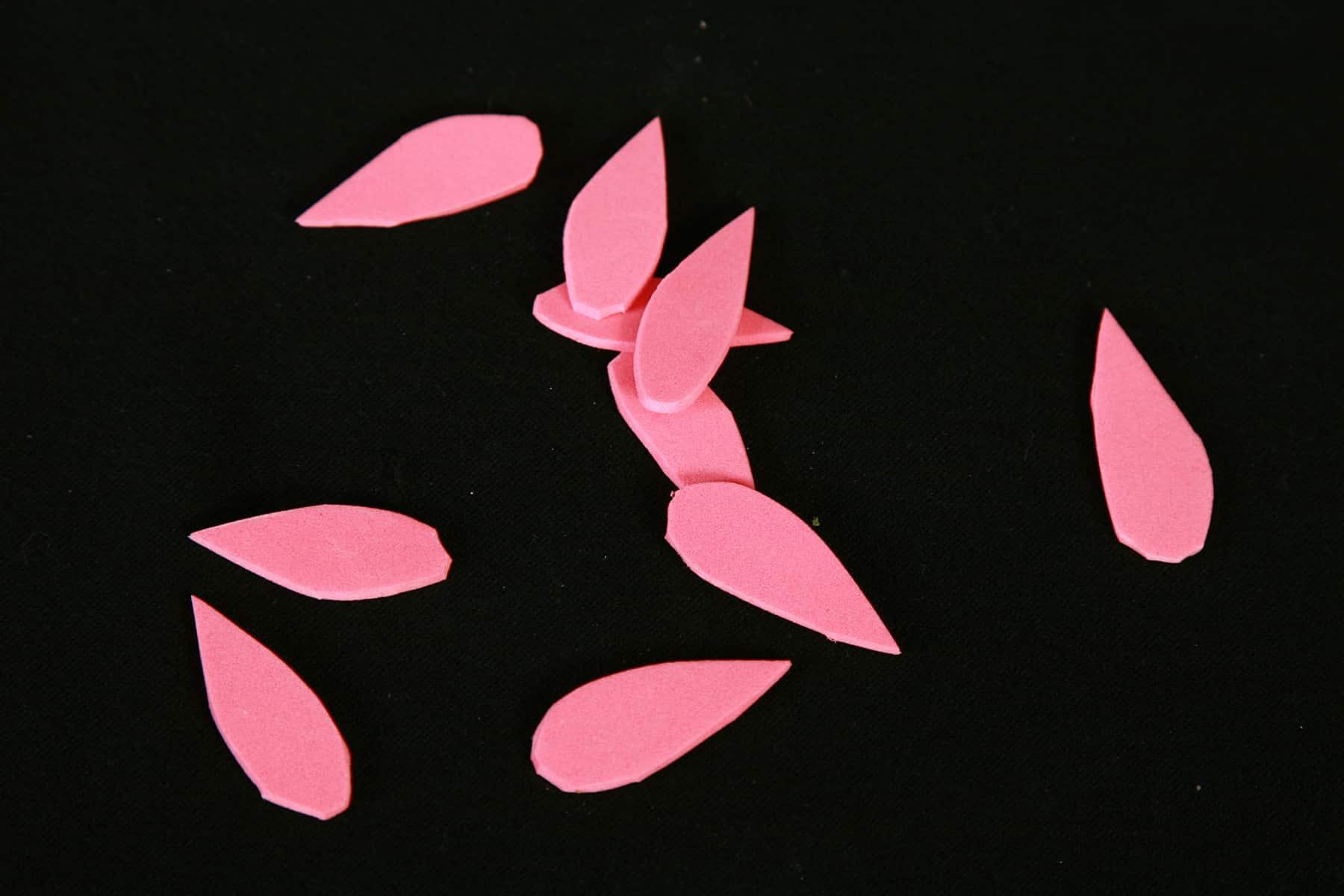 Nail - or claw - shaped bits of craft foam, on a black background.