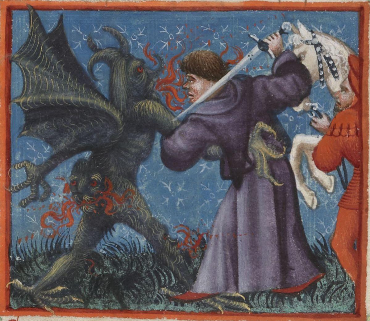 Illuminated manuscript. Medieval manuscript. Devil. Cistercian lay brother. BnF