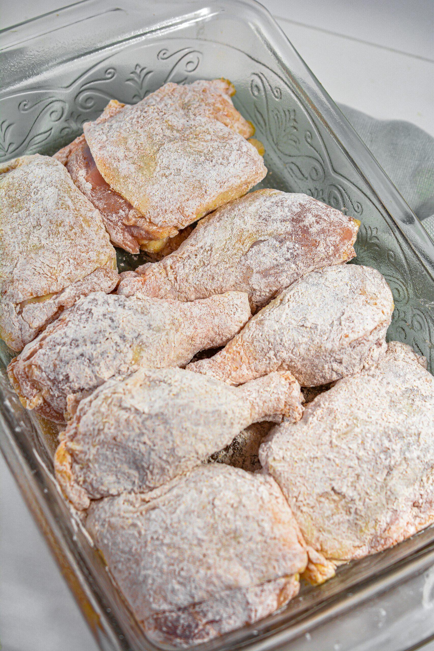 Place skin side up into a well-greased baking dish.