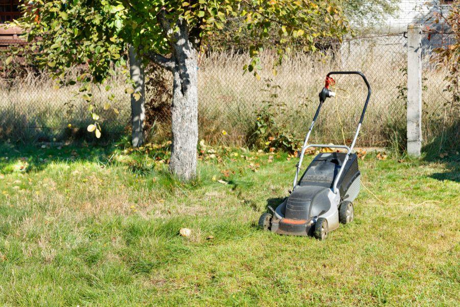 Brushless lawn mower parked in the garden