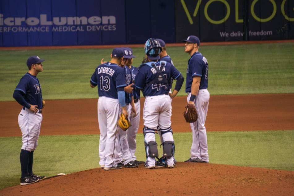 The Tampa Bay Rays meet at the pitcher
