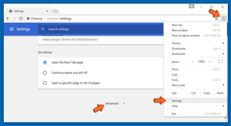 Google Chrome settings reset step 2