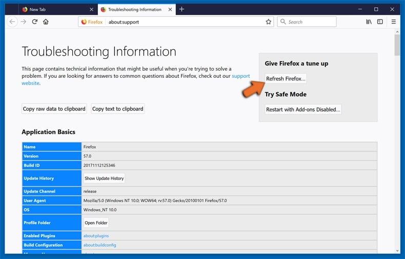 Accessing Troubleshooting Information (Reset Firefox to default settings step 2)