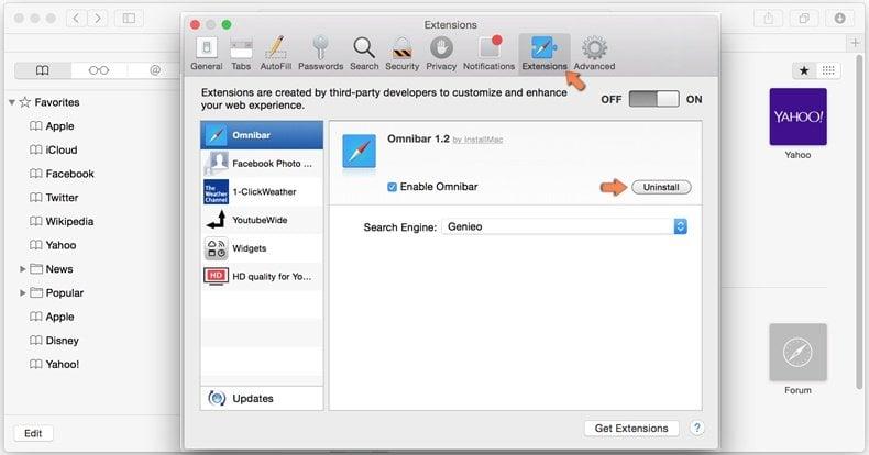 Removing browser hijackers from safari step 1 - accessing preferences