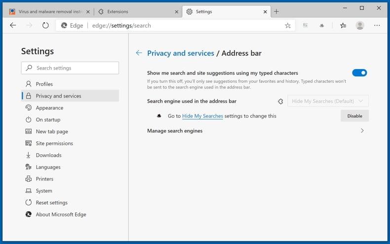 Removing browser hijackers from Microsoft Edge step 2