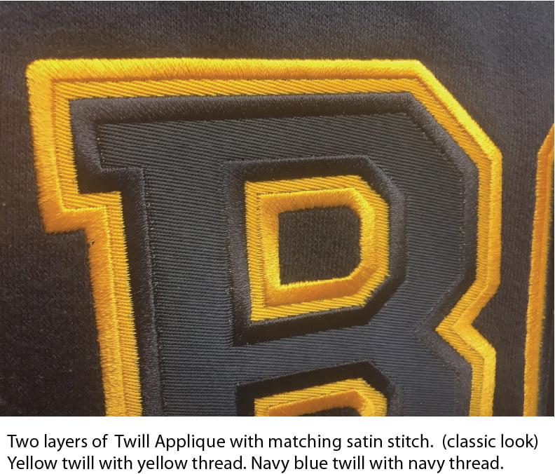 What is Applique or Tackle Twill?