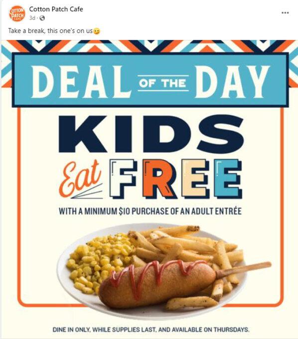 Cotton Patch Cafe Kids Eat Free