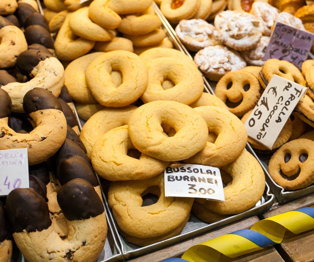 bussolai cookies for sale in a bakery in burano venice italy