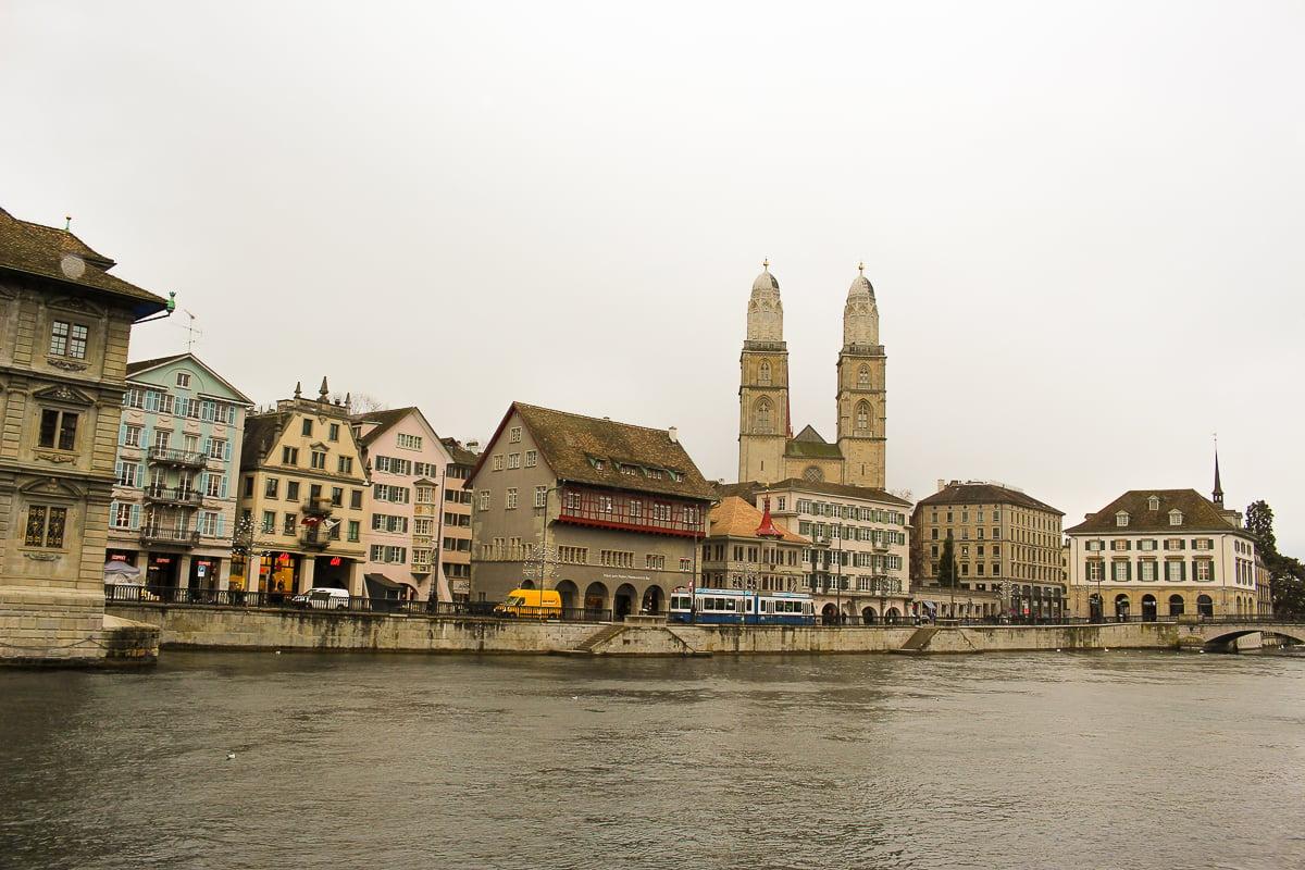 View of buildings and the Limmat River in Zurich