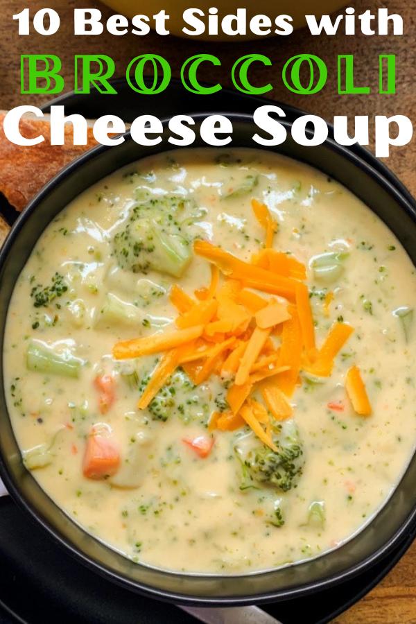 what to serve with broccoli cheese soup - bowl of broccoli soup garnished with cheese
