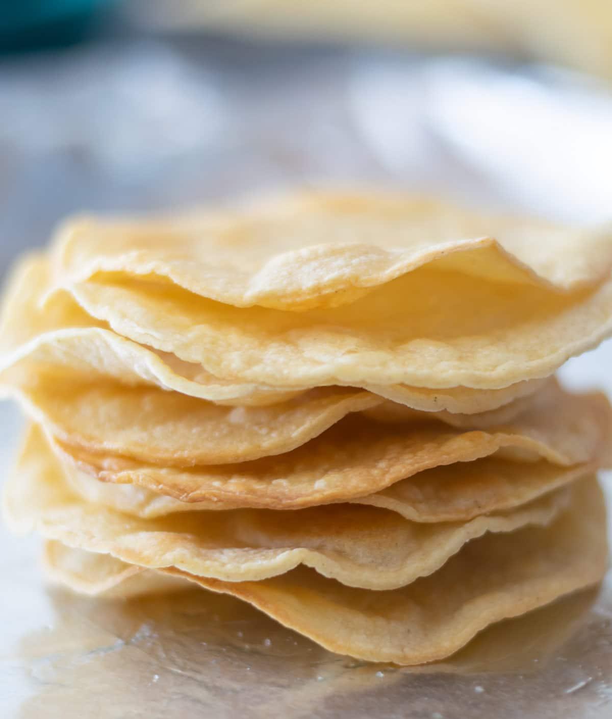 A stack of tostada shells.